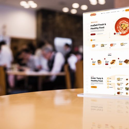 Mock up Menu on Table Bar Restaurant Cafe with Blur People Shop interior